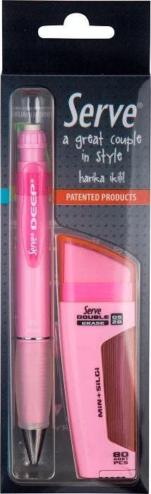 SERVE VERSATİL KALEM DEEP + SİLGİLİ MİN DOUBLE 0.5 ŞEKER PEMBE 2 Lİ BLS. SV-DSMD05P2SP