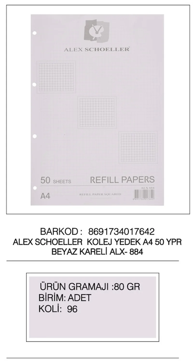 ALEX BLOKNOT YEDEK A4 BEYAZ KAR. 50 Lİ ALX-884
