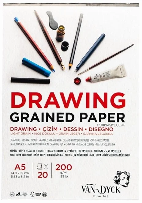VAN DYCK ÇİZİM BLOĞU DRAWING GRAINED PAPER A5 200 GR 20 YP VD20015