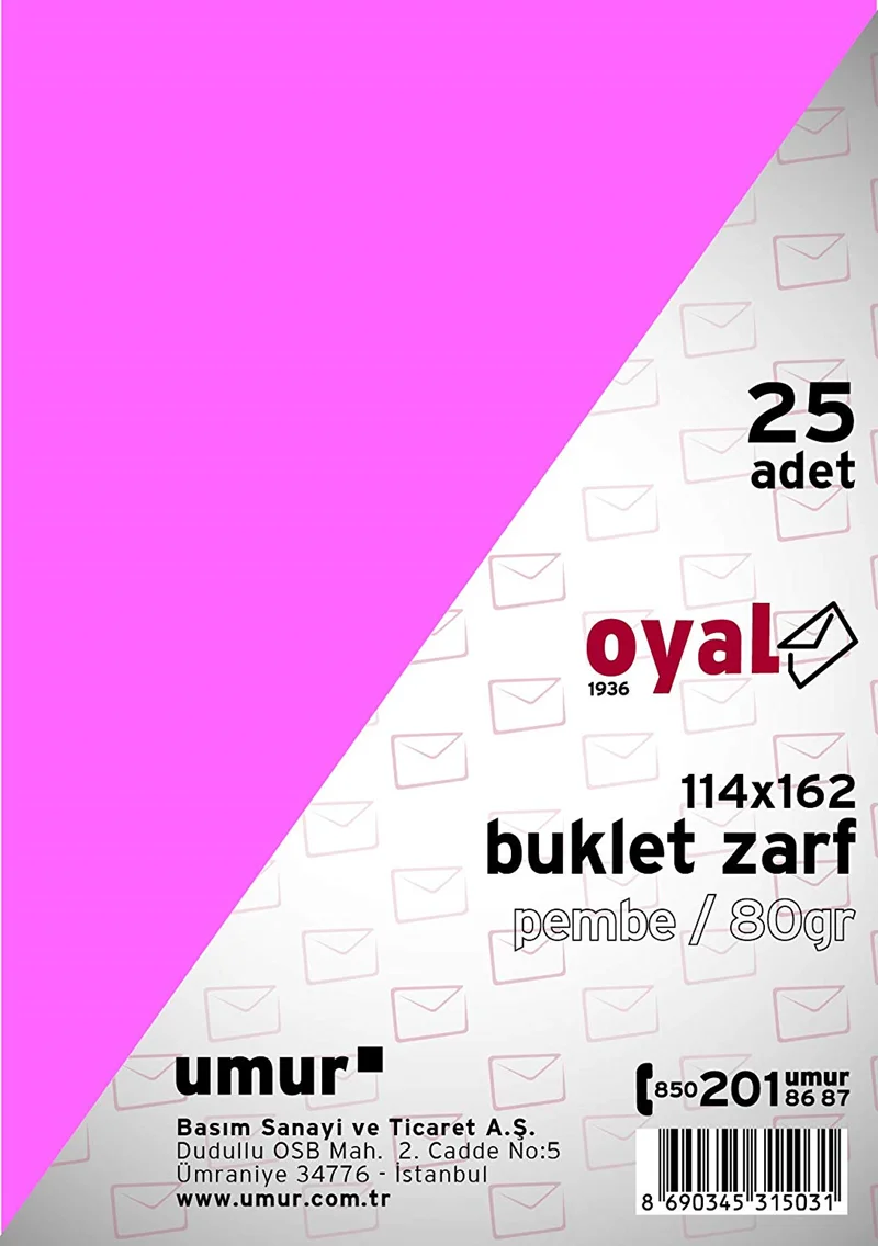 OYAL ZARF BUKLET 11.4x16.2 80 GR POŞETLİ PEMBE 25 Lİ 30015233