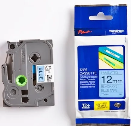 BROTHER PTOUCH ETİKET 12MM MAVİ-SİYAH TZ531