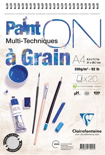 CLAIREFONTAINE RESİM ve ÇİZİM BLOĞU PAINT-ON A GRAIN SPİRALLİ A4 200 GR 20 YP PD966218