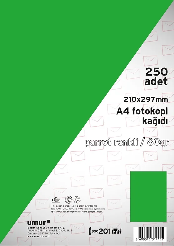 UMUR RENKLİ FOTOKOPİ KAĞIDI A4 80 GR 250 Lİ PARROT (230) 30009265