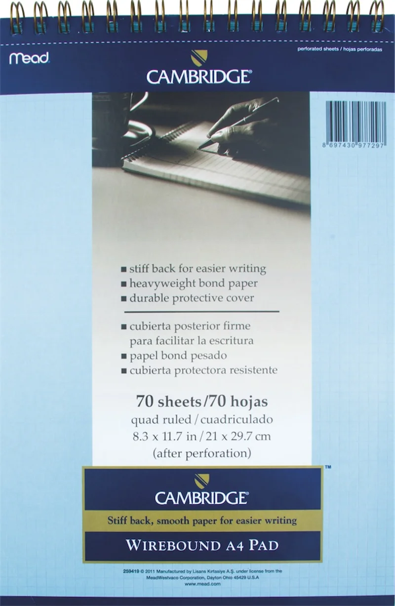 MEAD BLOKNOT CAMBRIDGE SPİRALLİ KARTON KAPAK A4 MAVİ 70 YP KARELİ M-259419