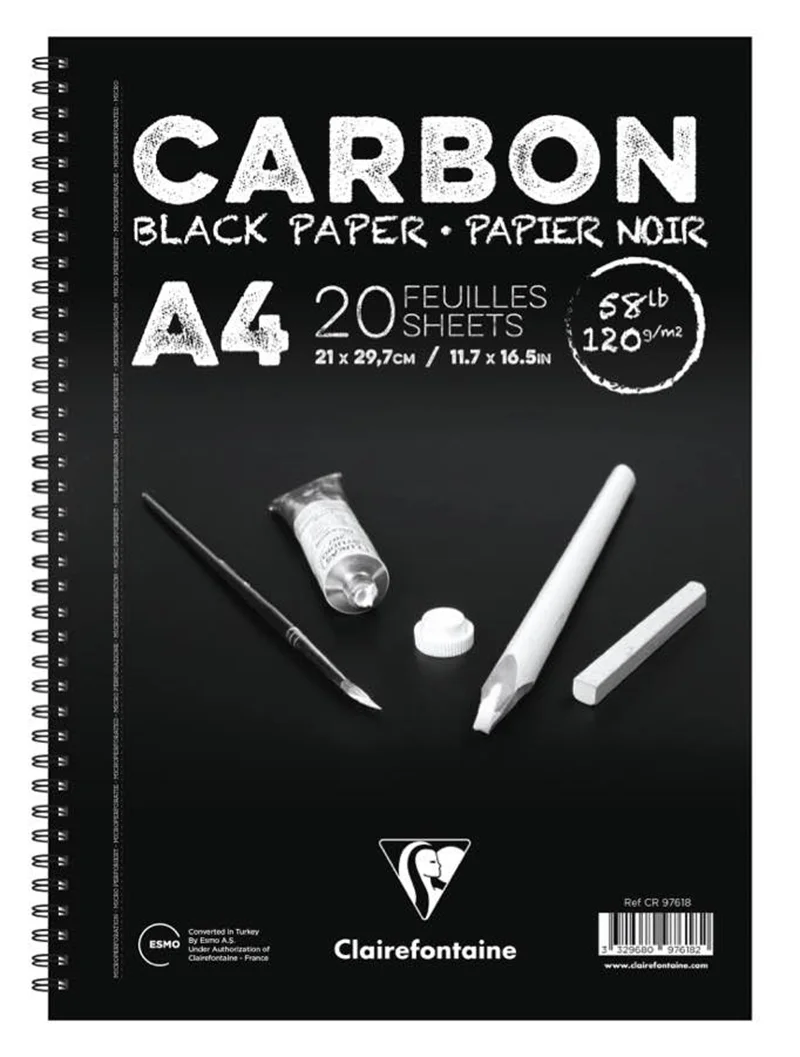 CLAIREFONTAINE ÇİZİM BLOĞU CARBON SPİRALLİ YANDAN A4 120 GR 20 YP CR97618