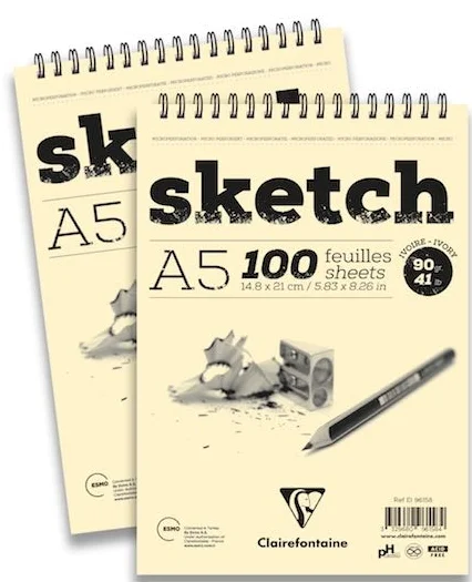 CLAIREFONTAINE ESKİZ BLOK ESQUISSE SKETCH IVORY SPİRALLİ KISA KENAR A3 90 GR 50 YP EI96160