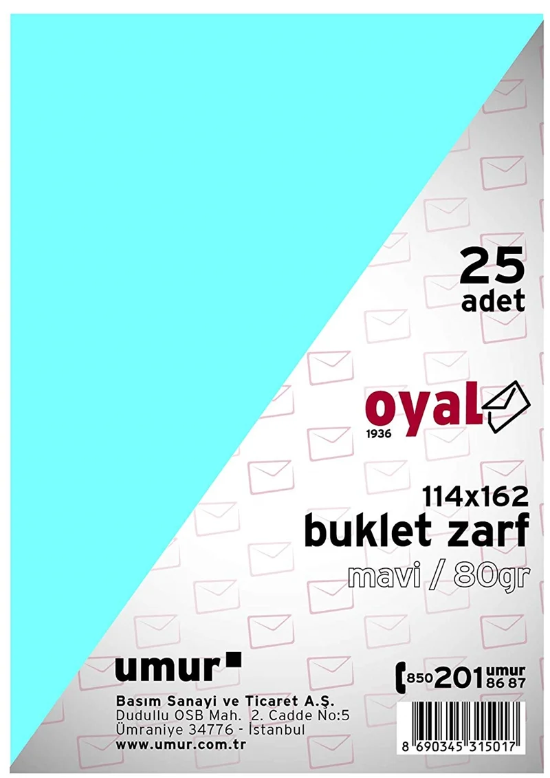 OYAL ZARF BUKLET 11.4x16.2 80 GR POŞETLİ MAVİ 25 Lİ 30015231
