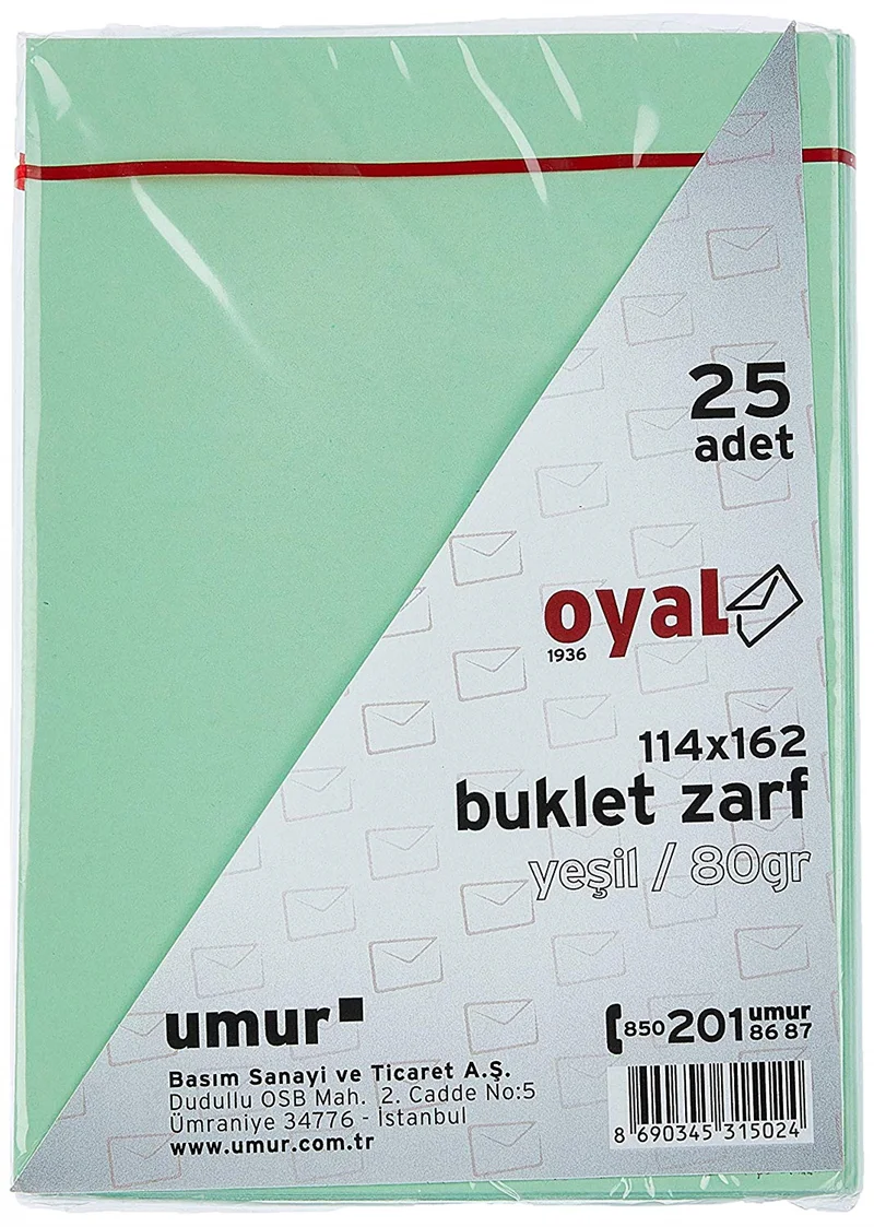 OYAL ZARF BUKLET 11.4x16.2 80 GR POŞETLİ YEŞİL 25 Lİ 30015232
