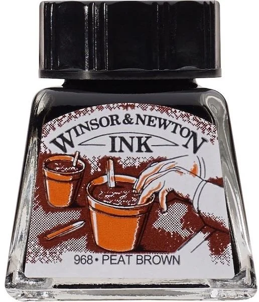 W&amp;N ÇİZİM MÜREKKEBİ DRAWING INK 14 ML PEAT BROWN 469 WN-1005469