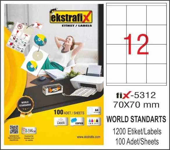 EKSTRAFİX LASER ETİKET 70x70 MM FİX-5312