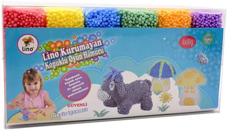 LİNO OYUN HAMURU KÖPÜKLÜ KURUMAYAN 10g PVC KUTU 6 LI 152017