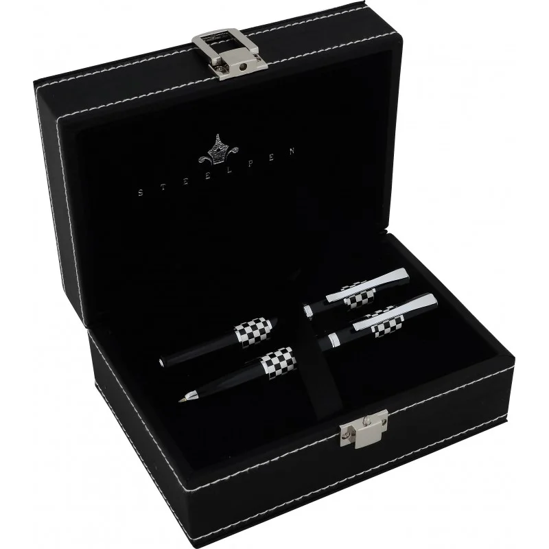 STEELPEN DOLMA KALEM+TÜKENMEZ KALEM SET FORCE SERİSİ SİYAH-BEYAZ 8601