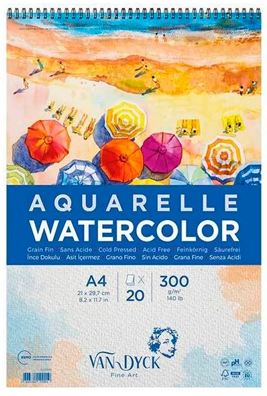 VAN DYCK SULU BOYA BLOĞU AQUARELLE WATERCOLOR SPİRALLİ A4 300 GR 20 YP VD10011