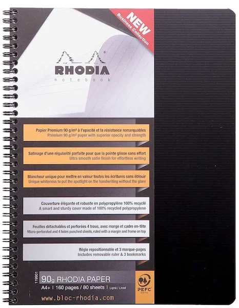 RHODIA DEFTER ACTIVE SPİRALLİ PP KAPAK A5+ 90 GR 80 YP KARELİ SİYAH RC119910