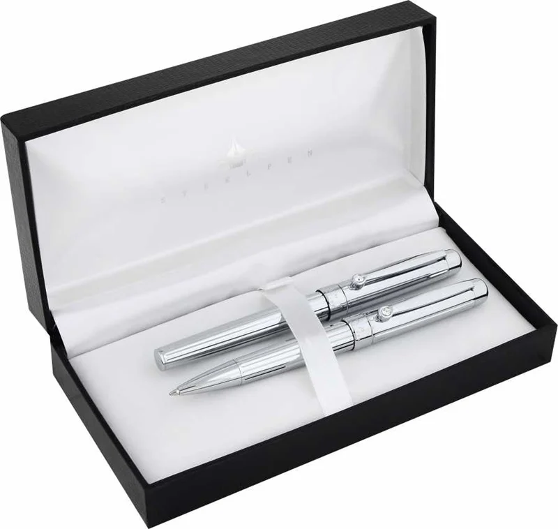 STEELPEN DOLMA KALEM+TÜKENMEZ KALEM SET URANUS SERİSİ PARLAK KROM 783