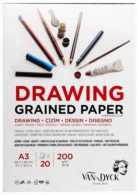 VAN DYCK ÇİZİM BLOĞU DRAWING GRAINED PAPER A3 200 GR 20 YP VD20013