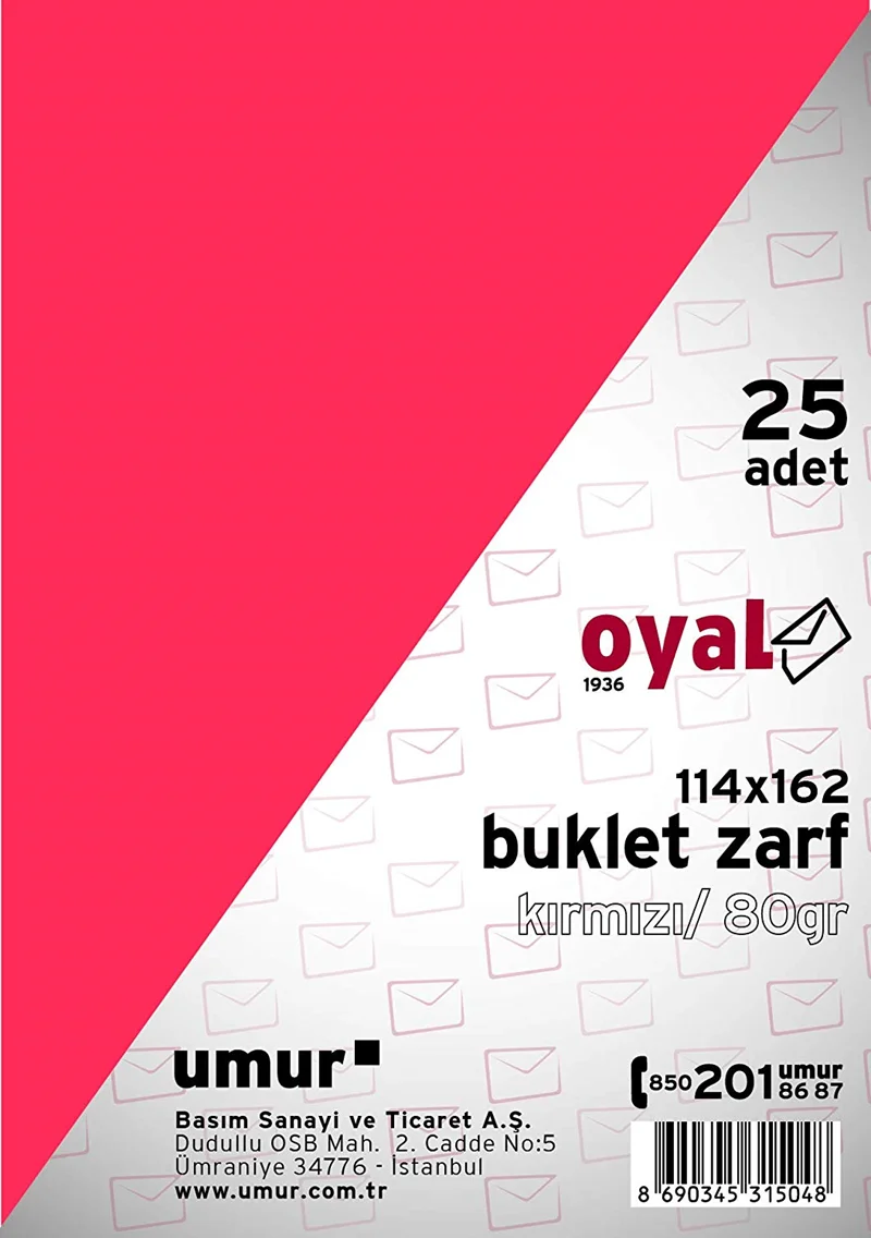 OYAL ZARF BUKLET 11.4x16.2 80 GR POŞETLİ KIRMIZI 25 Lİ 30015234