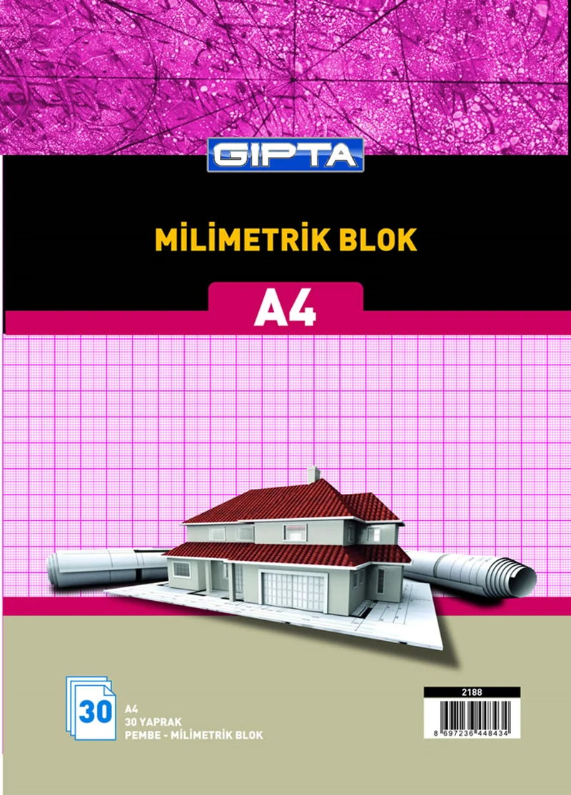 GIPTA MİLİMETRİK BLOK A4 BİRİSTOL PEMBE 30YP. 2187