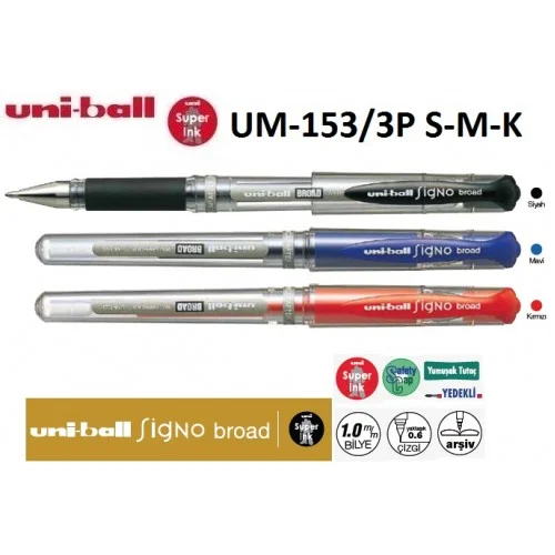 UNİ İMZA KALEMİ SIGNO UM-153 1.0 S-M-K 3 LÜ