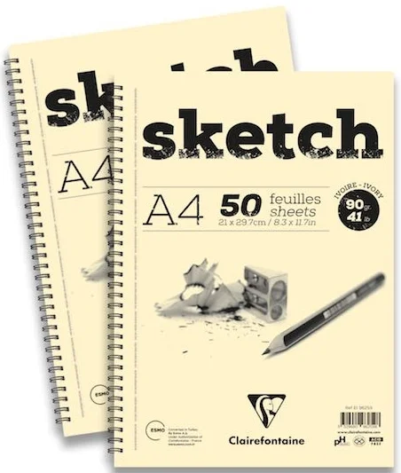 CLAIREFONTAINE ESKİZ BLOK ESQUISSE SKETCH IVORY SPİRALLİ UZUN KENAR A3 90 GR 50 YP EI96160
