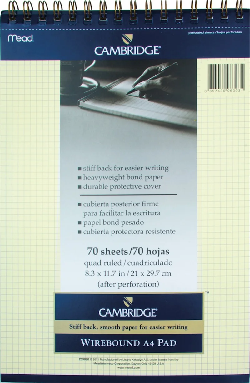 MEAD BLOKNOT CAMBRIDGE SPİRALLİ KARTON KAPAK A4 FİLDİŞİ 70 YP KARELİ M-259890
