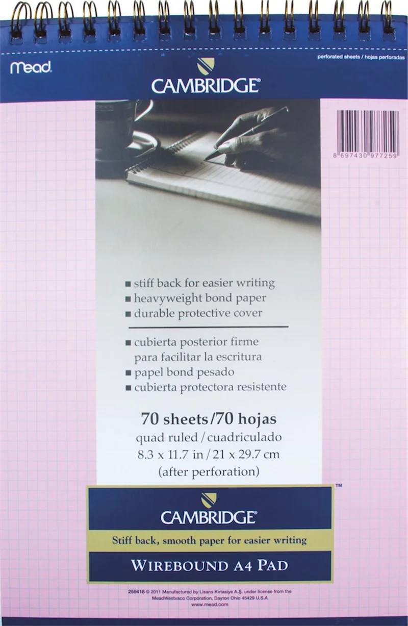 MEAD BLOKNOT CAMBRIDGE SPİRALLİ KARTON KAPAK A4 PEMBE 70 YP KARELİ M-259418