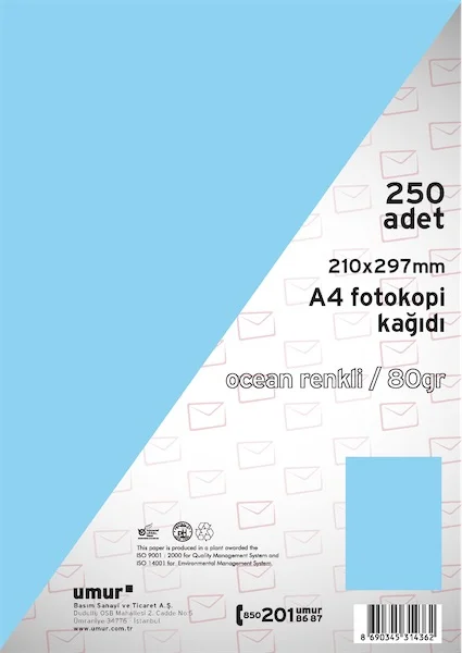 UMUR RENKLİ FOTOKOPİ KAĞIDI A4 80 GR 250 Lİ OCEAN (120) 30009264
