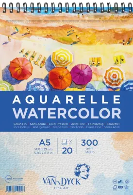 VAN DYCK SULU BOYA BLOĞU AQUARELLE WATERCOLOR SPİRALLİ A5 300 GR 20 YP VD10010