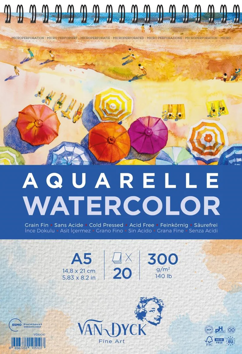 VAN DYCK SULU BOYA BLOĞU AQUARELLE WATERCOLOR SPİRALLİ A5 300 GR 20 YP VD10010