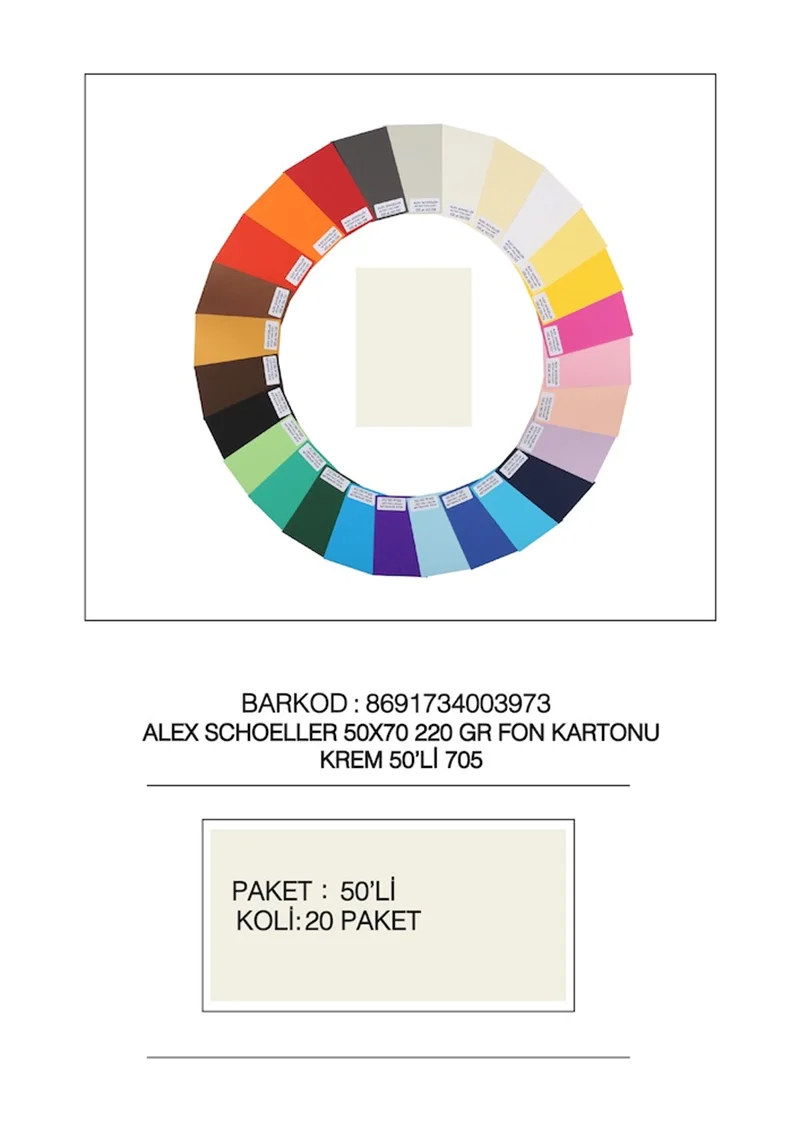 ALEX FON KARTONU 220GR 50X70 KREM 50 Lİ 705