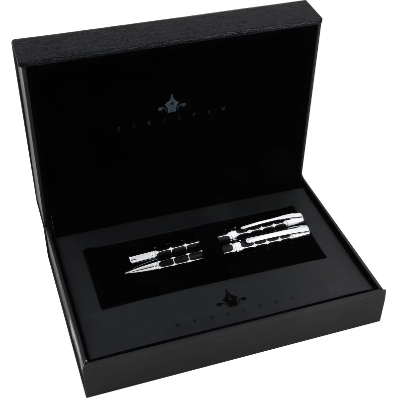 STEELPEN DOLMA KALEM+TÜKENMEZ KALEM SET SERRA SERİSİ SİYAH KROM 800-41