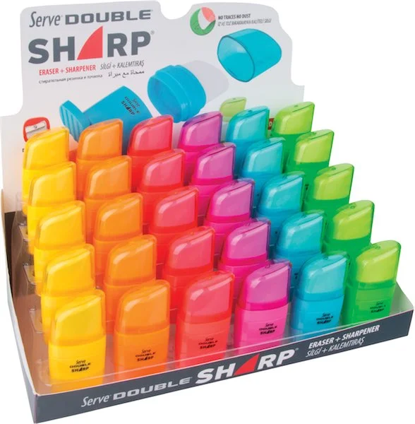 SERVE SİLGİLİ KALEMTIRAŞ DOUBLE SHARP STAND 30 LU FOSFORLU PET SV-D.SHARP30DPFR