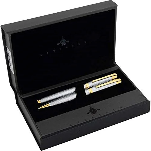 STEELPEN DOLMA KALEM+TÜKENMEZ KALEM SET CARENS SERİSİ PARLAK KROM GOLD 269