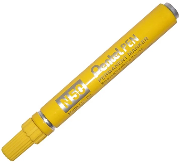 PENTEL PERMANENT MARKÖR N50 YUVARLAK UÇ SARI METAL GÖVDE Y N50-G