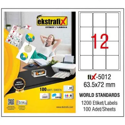 EKSTRAFİX LASER ETİKET 63.5x72 MM FİX-5012