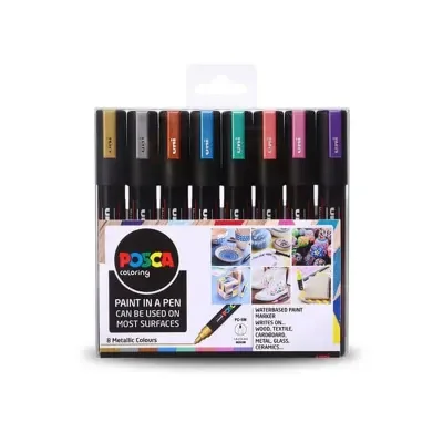 UNİ-BALL POSCA 1.8-2.5 SU BAZLI MARKER METALİK 8 Lİ PC-5M/8C MC Set