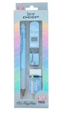 SERVE DEEP VERSATİL KALEM+SİLGİ+MİN 3 LÜ SET 0,7 MM PASTEL GÖK MAVİSİ SV-DEEP3SETGM