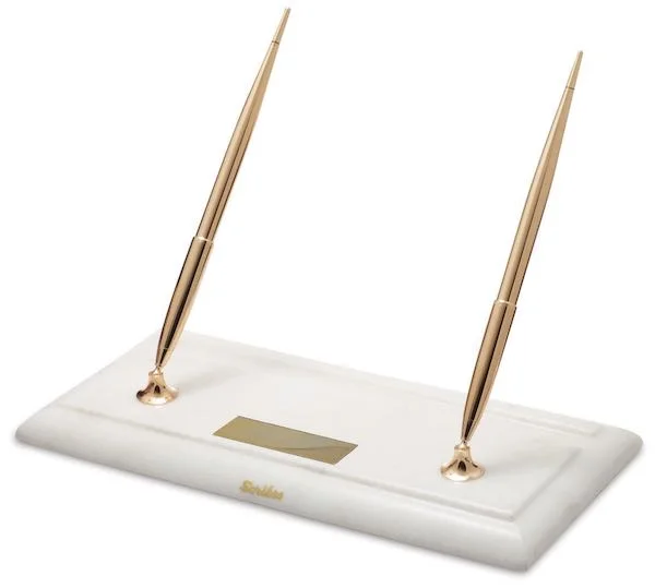 SCRIKSS MASA TAKIMI BEYAZ MERMERLİ 17 DOLMA KALEM + TÜKENMEZ KALEM GOLD