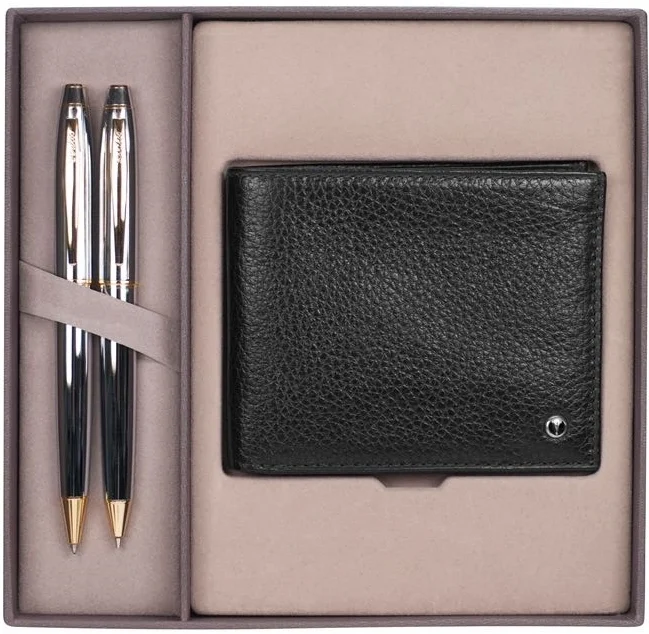 SCRIKSS HEDİYELİK SET DR 212 35 TÜKENMEZ KALEM + VERSATİL KALEM GOLD KROM + CÜZDAN COMFORT SİYAH