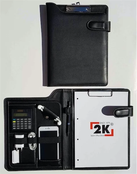 2K SEKRETERLİK A4 SUNİ DERİ KAVİSLİ KAPAK SİYAH 6000