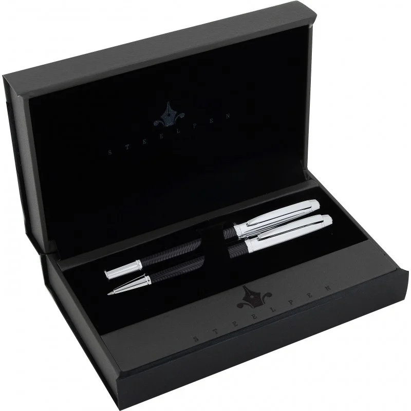 STEELPEN DOLMA KALEM+TÜKENMEZ KALEM SET WORLD SERİSİ KROM SİYAH 2710