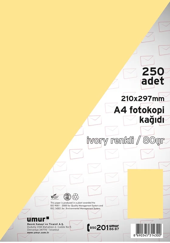 UMUR RENKLİ FOTOKOPİ KAĞIDI A4 80 GR 250 Lİ IVORY (100) 30009253
