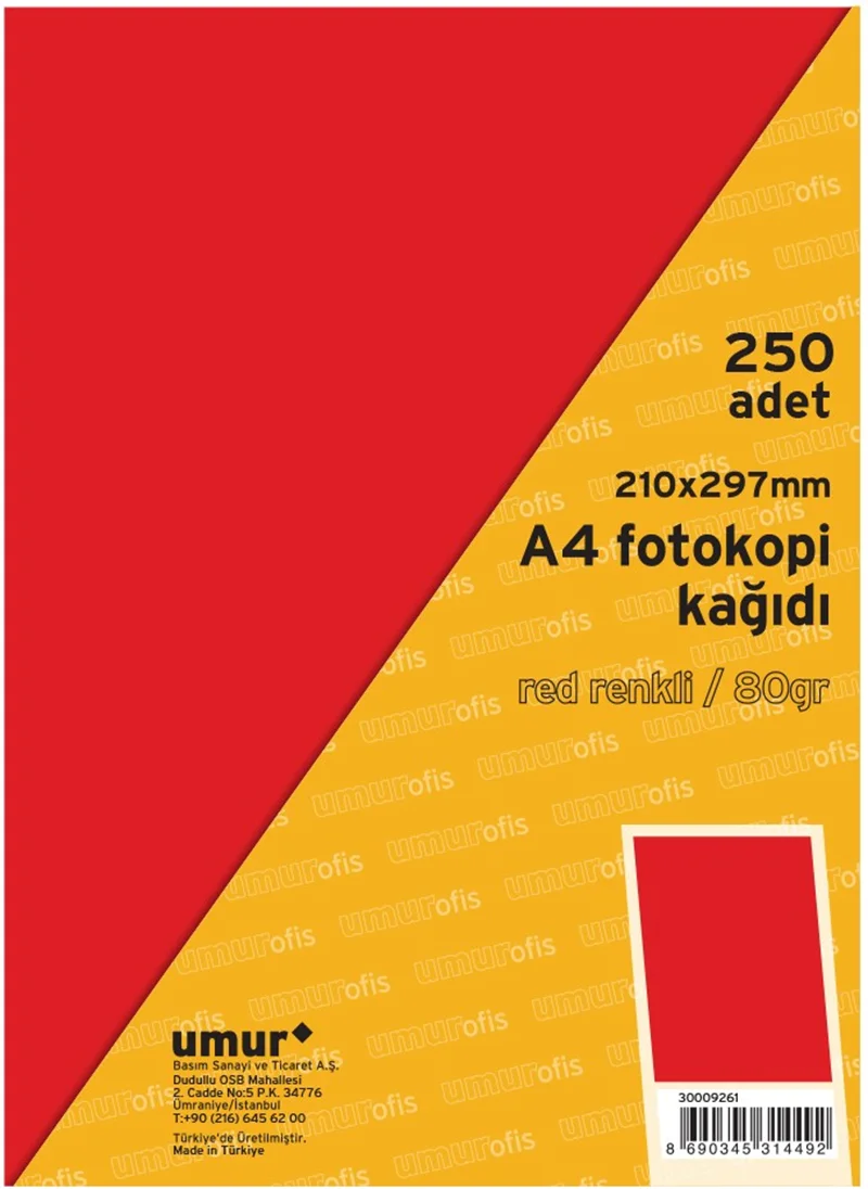 UMUR RENKLİ FOTOKOPİ KAĞIDI A4 80 GR 250 Lİ RED (250) 30009261