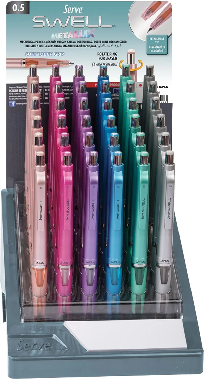 SERVE VERSATİL KALEM SWELL 0.5-0.7 STAND 36 LI METALİK SV-SWELLMT05STND36