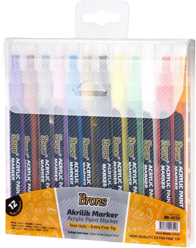 BRONS AKRİLİK MARKER 12 Lİ İNCE UÇ BR-4030
