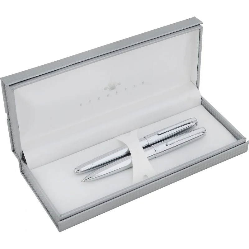 STEELPEN DOLMA KALEM+TÜKENMEZ KALEM SET SATURN SERİSİ PARLAK KROM 2357