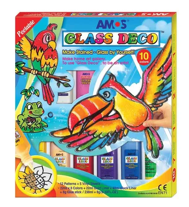 AMOS CAM BOYAMA SETİ GLASS DECO 22 ML 9 TÜP GD22P10