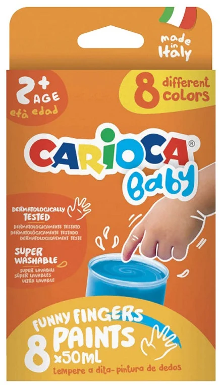 CARIOCA PARMAK BOYASI 8 RENK 8X50 ML SÜPER YIKANABİLİR 2+ YAŞ 43174