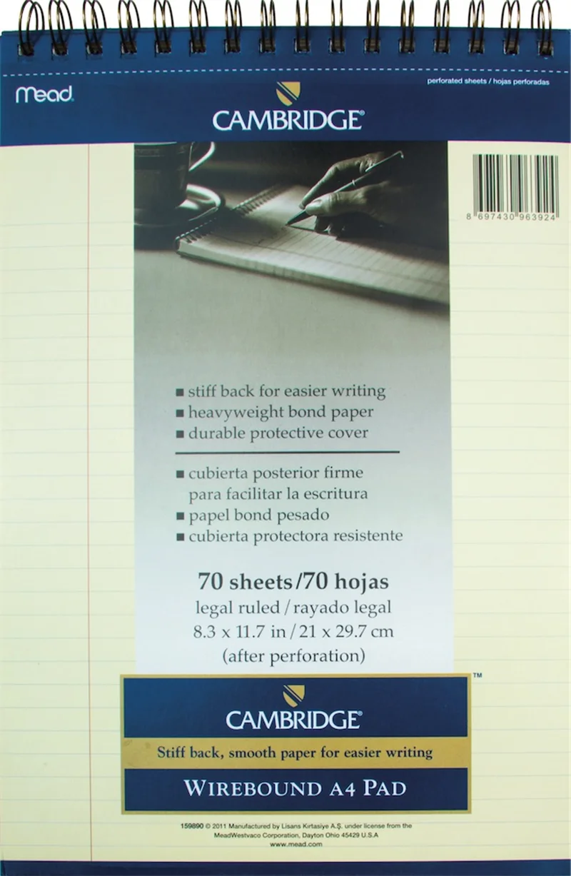 MEAD BLOKNOT CAMBRIDGE SPİRALLİ KARTON KAPAK A4 FİLDİŞİ 70 YP ÇİZGİLİ M-159890