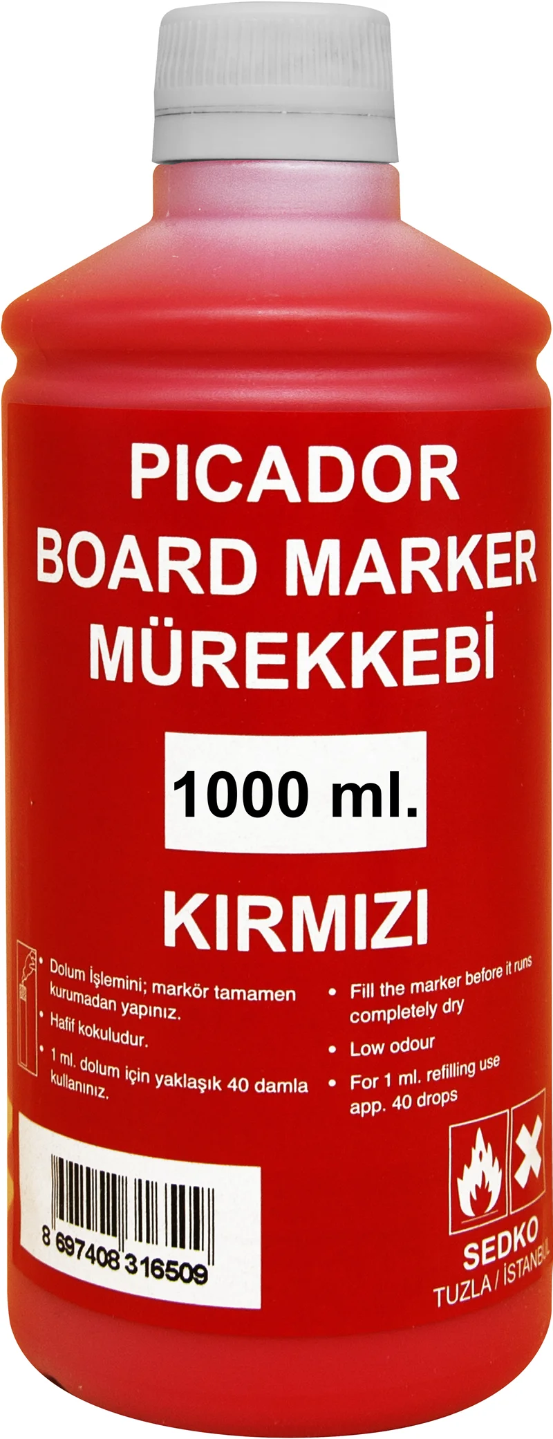 PICADOR TAHTA KALEM MÜREKKEBİ 1000 ML KIRMIZI KB015
